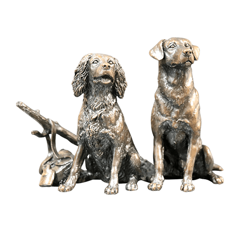 Richard Cooper Waiting For The Guns Spaniel and Labrador Bronze Sculpture Catherine Best Dev