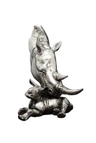 Richard Cooper Rhino and Calf Nickel Resin Sculpture Catherine Best Dev