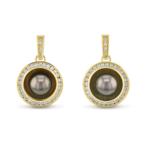 Reflections X 18ct Yellow Gold Tahitian Pearl and Diamond Drop Earrings Catherine Best Dev 