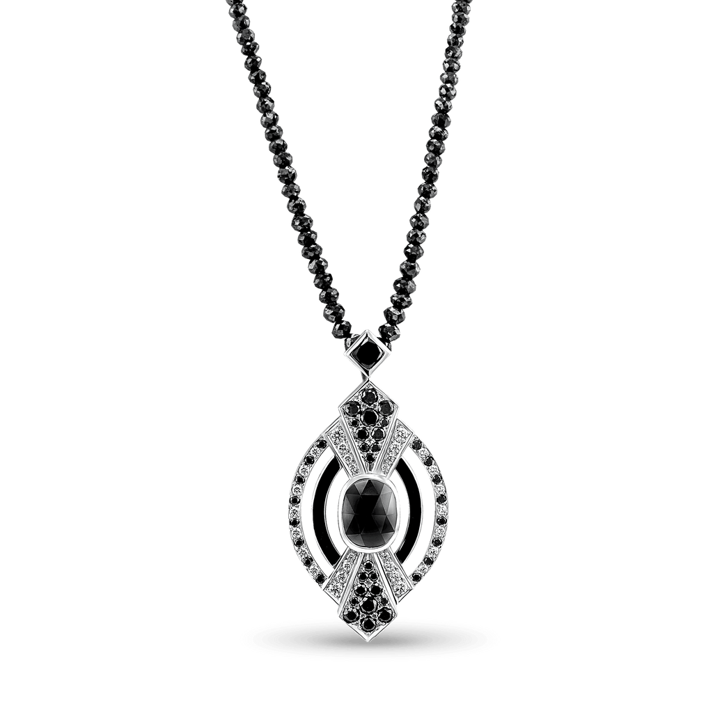 Black Diamond Necklace with Diamonds and Enamel in 18ct White Gold