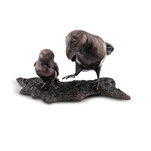 Family Time on Herm Puffin and Puffling Solid Bronze Sculpture Catherine Best Dev