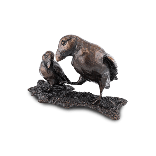 Family Time on Herm Puffin and Puffling Solid Bronze Sculpture Catherine Best Dev