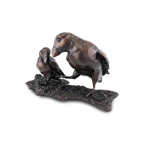 Family Time on Herm Puffin and Puffling Solid Bronze Sculpture Catherine Best Dev 