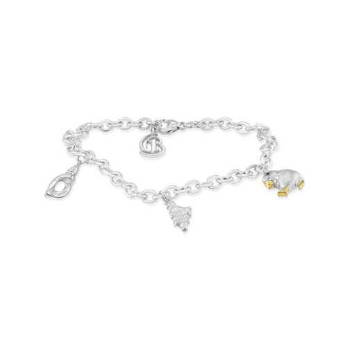 CB Charm Bracelet Catherine Best Dev Silver Guernsey version complete with CB, Puffin, Seashell and Island of Guernsey charms 