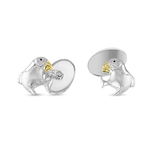 Silver and Gold Plated Puffin Cufflinks Catherine Best Dev