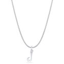 Initial J Love Letter Mini Pendant in Silver Catherine Best Dev Pendant on a 18