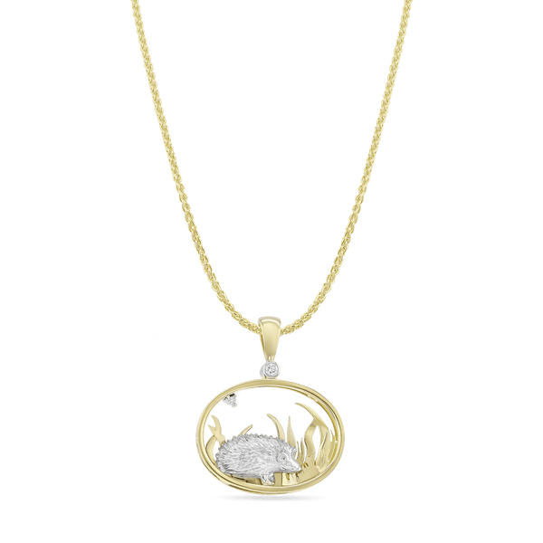 Hetty the Hedgehog Gold Pendant Catherine Best Dev Pendant with 18" 18ct Yellow Gold Spiga Chain 