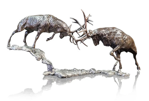 Richard Cooper Dawn Duel - Rutting Stags Bronze Sculpture Catherine Best Dev 