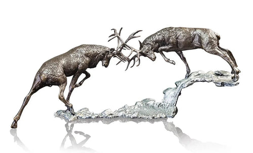 Richard Cooper Dawn Duel - Rutting Stags Bronze Sculpture Catherine Best Dev 