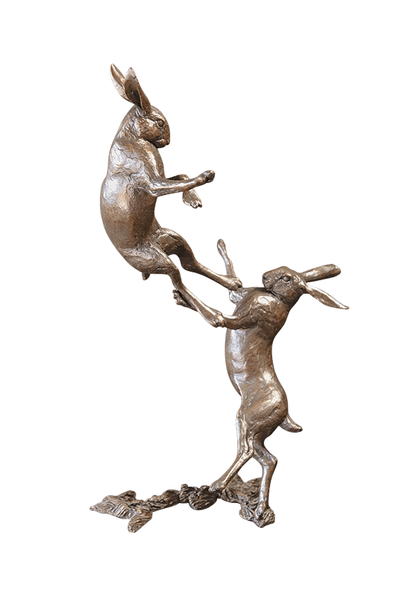Richard Cooper Medium Hares Boxing Bronze Sculpture Catherine Best Dev 