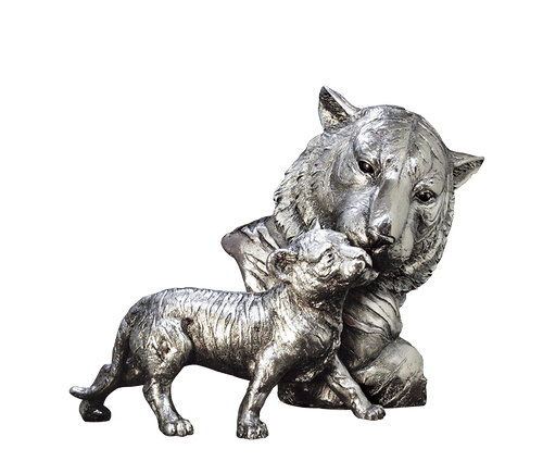 Richard Cooper Tiger and Cub Nickel Resin Sculpture Catherine Best Dev 