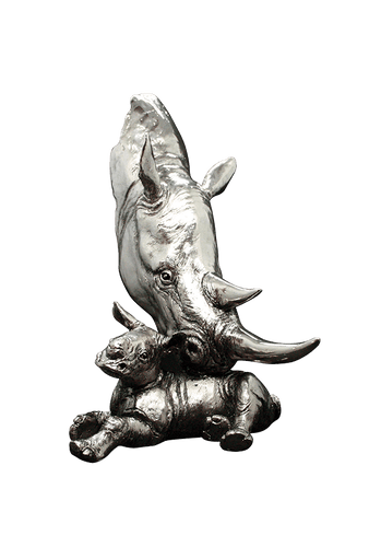 Richard Cooper Rhino and Calf Nickel Resin Sculpture Catherine Best Dev 
