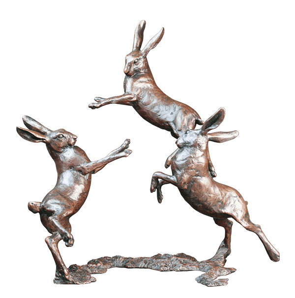 Richard Cooper Medium Hares Playing Bronze Sculpture Catherine Best Dev 