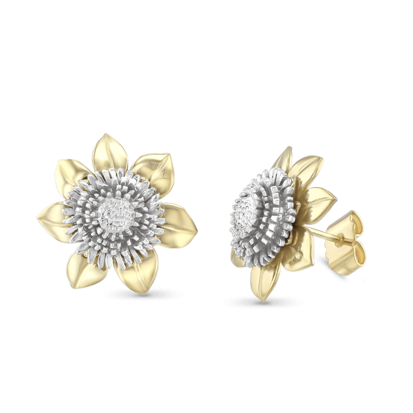 Clematis Empress Stud Earrings Catherine Best Dev Silver and 9ct Yellow Gold 