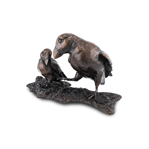 Family Time on Herm Puffin and Puffling Solid Bronze Sculpture Catherine Best Dev 
