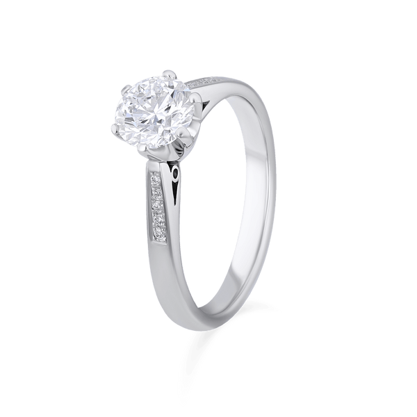 Minerva Ring Catherine Best Dev 6 Claw with Diamond Set Shoulders Platinum 1ct D Vs1 Laboratory Diamond